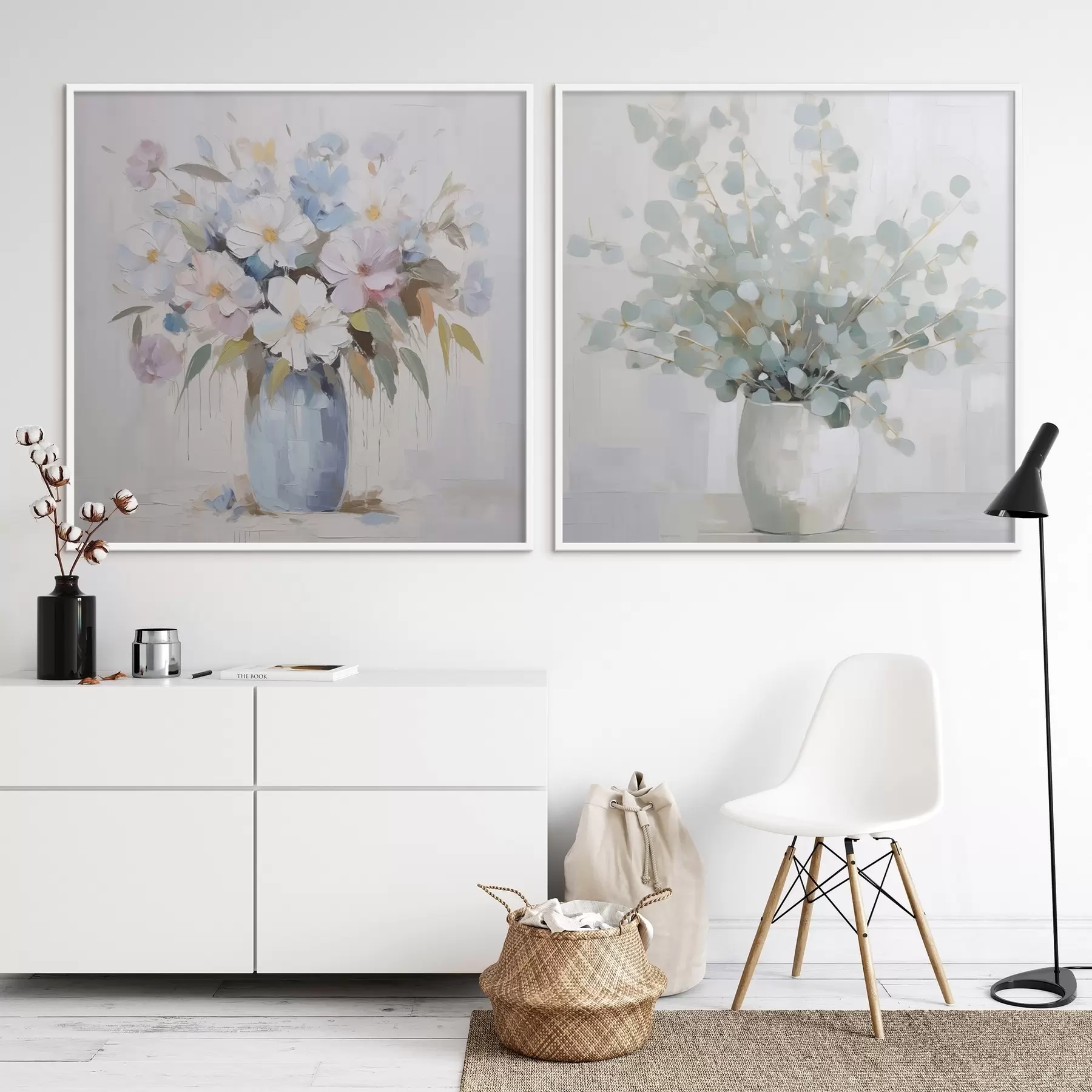 Fototapetes Ziedi un eikalipta imitācijas glezna d01017