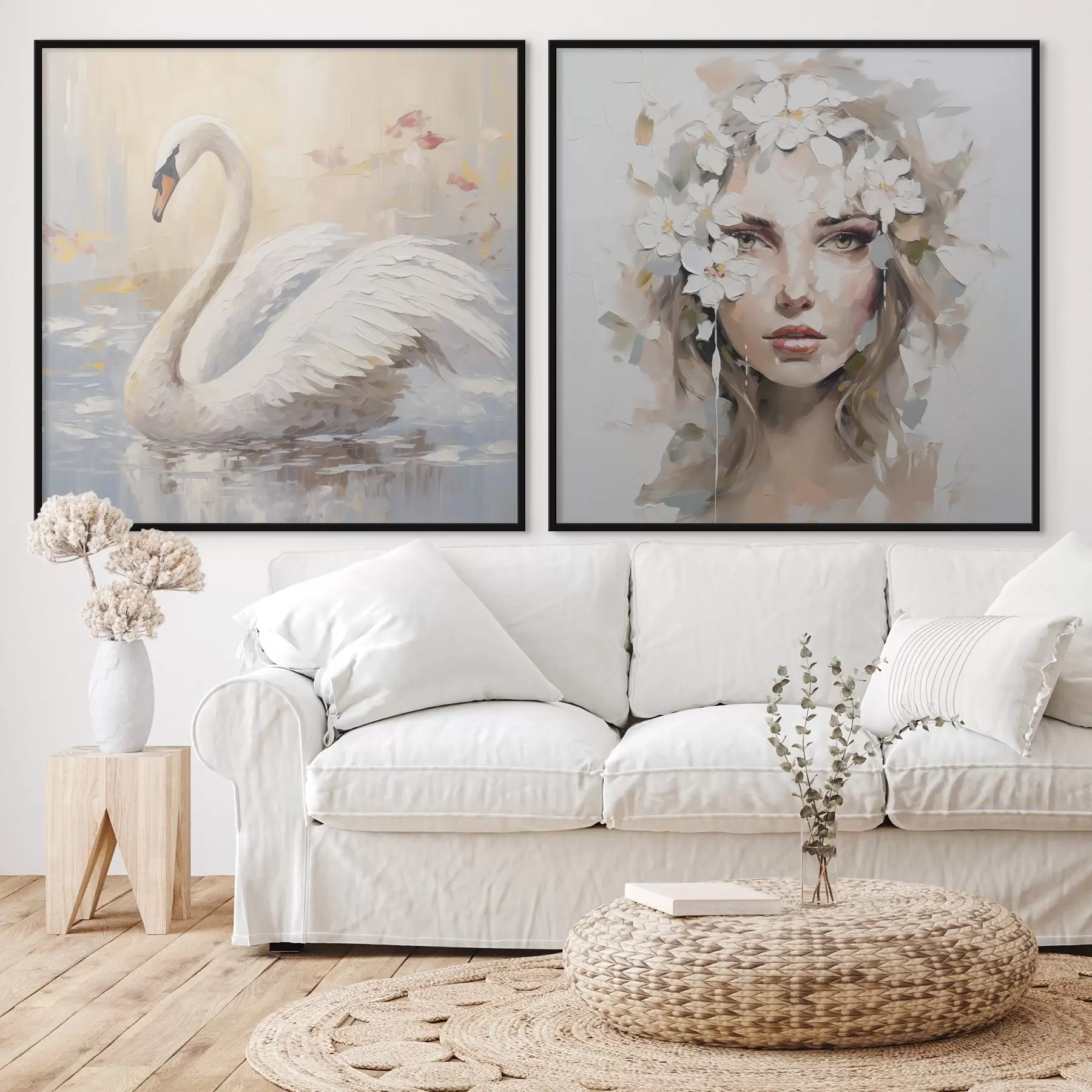 Fototapetes Pūce un meitenes portrets, imitācijas glezna d01030