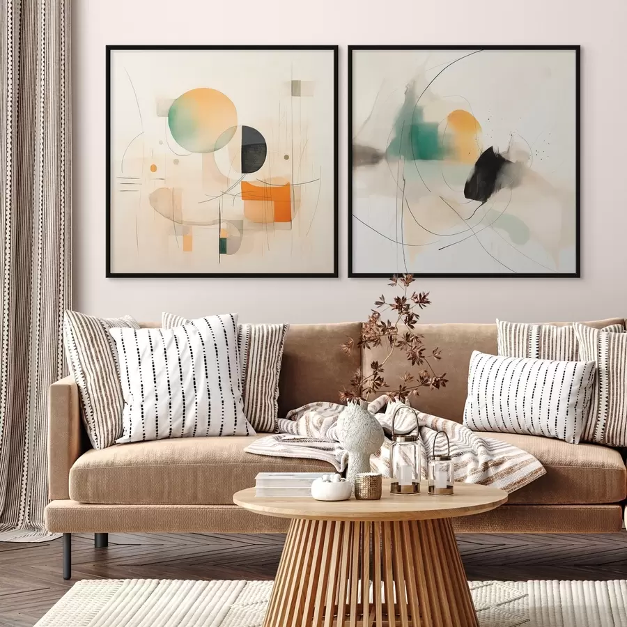 Fototapetes Abstrakts diptihs ar apļveida formām un dinamiskām līnijām d00981