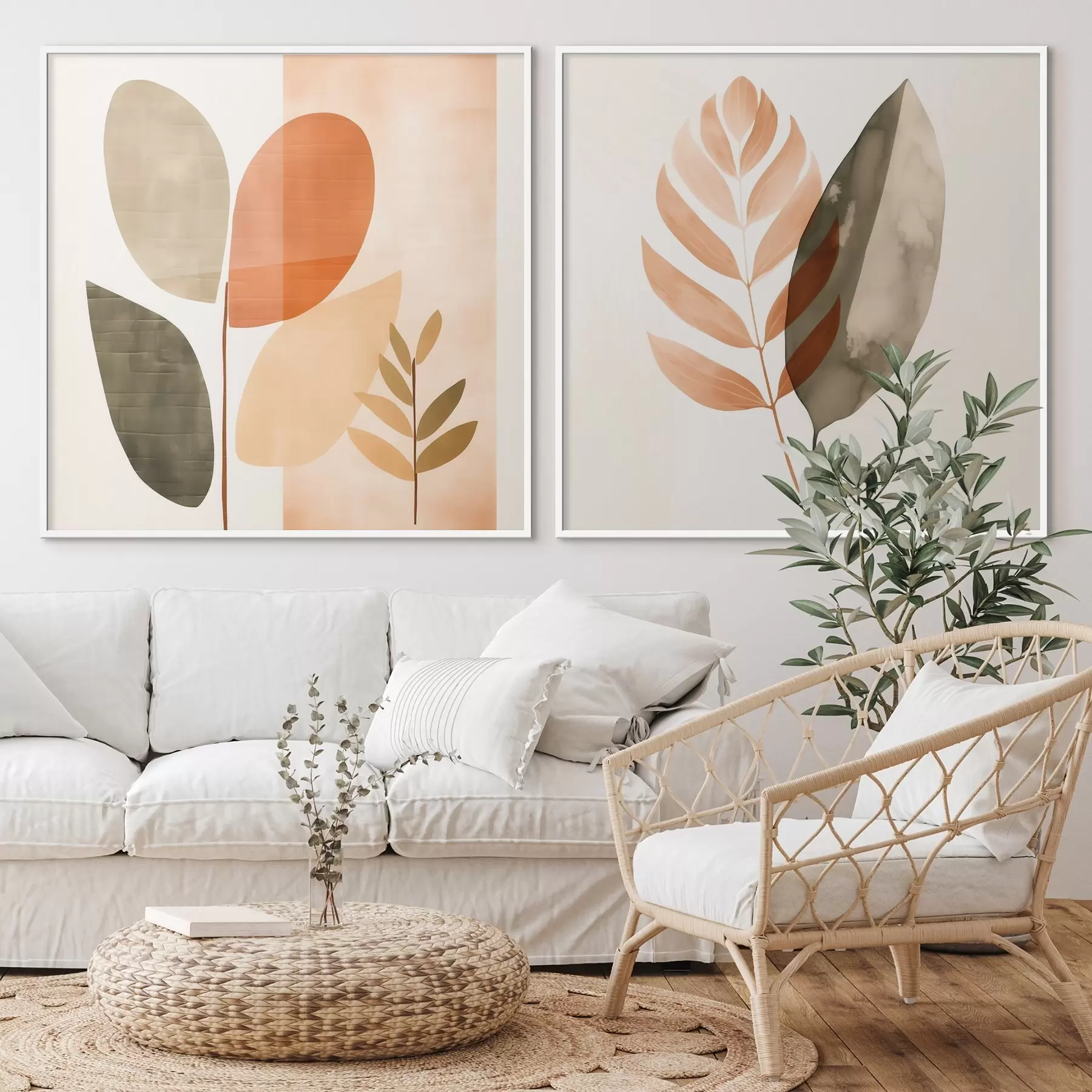 Fototapetes Diptihs ar botāniskiem motīviem pasteļtoņos d00983