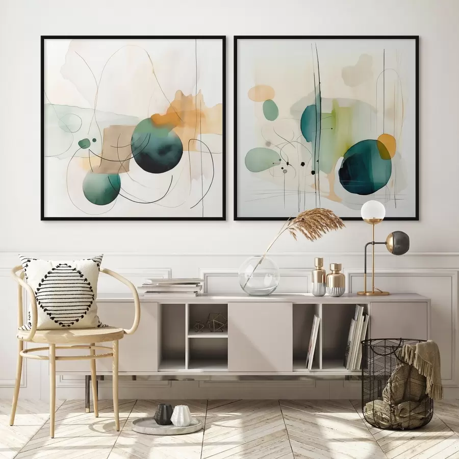 Fototapetes Divdaļīga abstraktā kompozīcija ar maigām krāsu plankumiem d00985