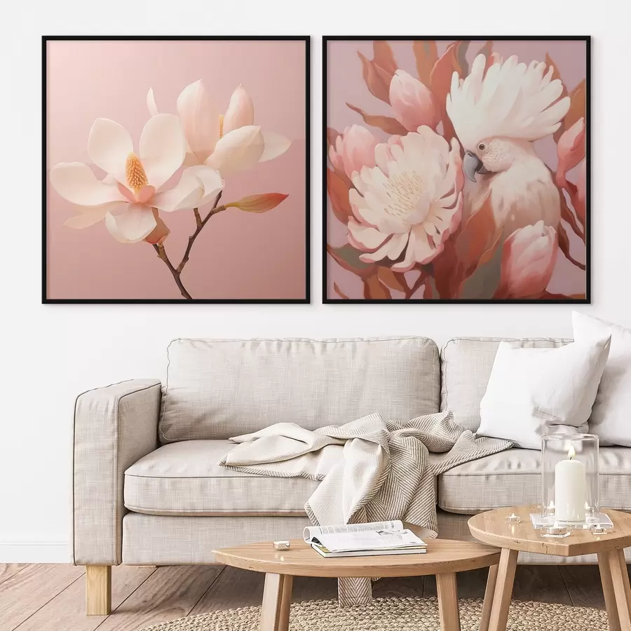 Fototapetes Ziedu kompozīcija ar putnu mākslinieciskā ilustrācijas stilā d00994