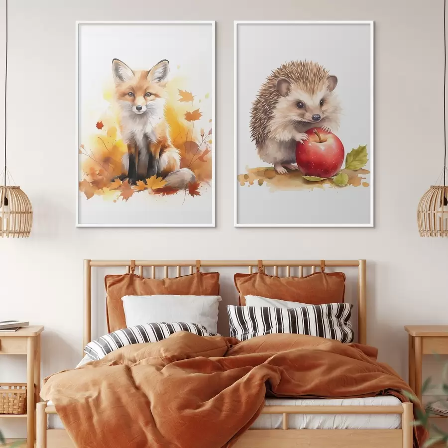 Fototapetes Lapsa un ezis, imitācija akvareļi d01050