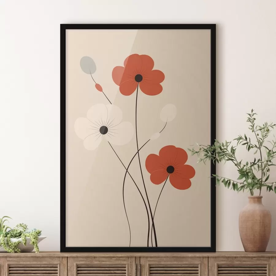 Fototapetes Abstrakta kompozīcija ar plāniem stiebriem un vienkāršām formām minimālisma stilā f46943