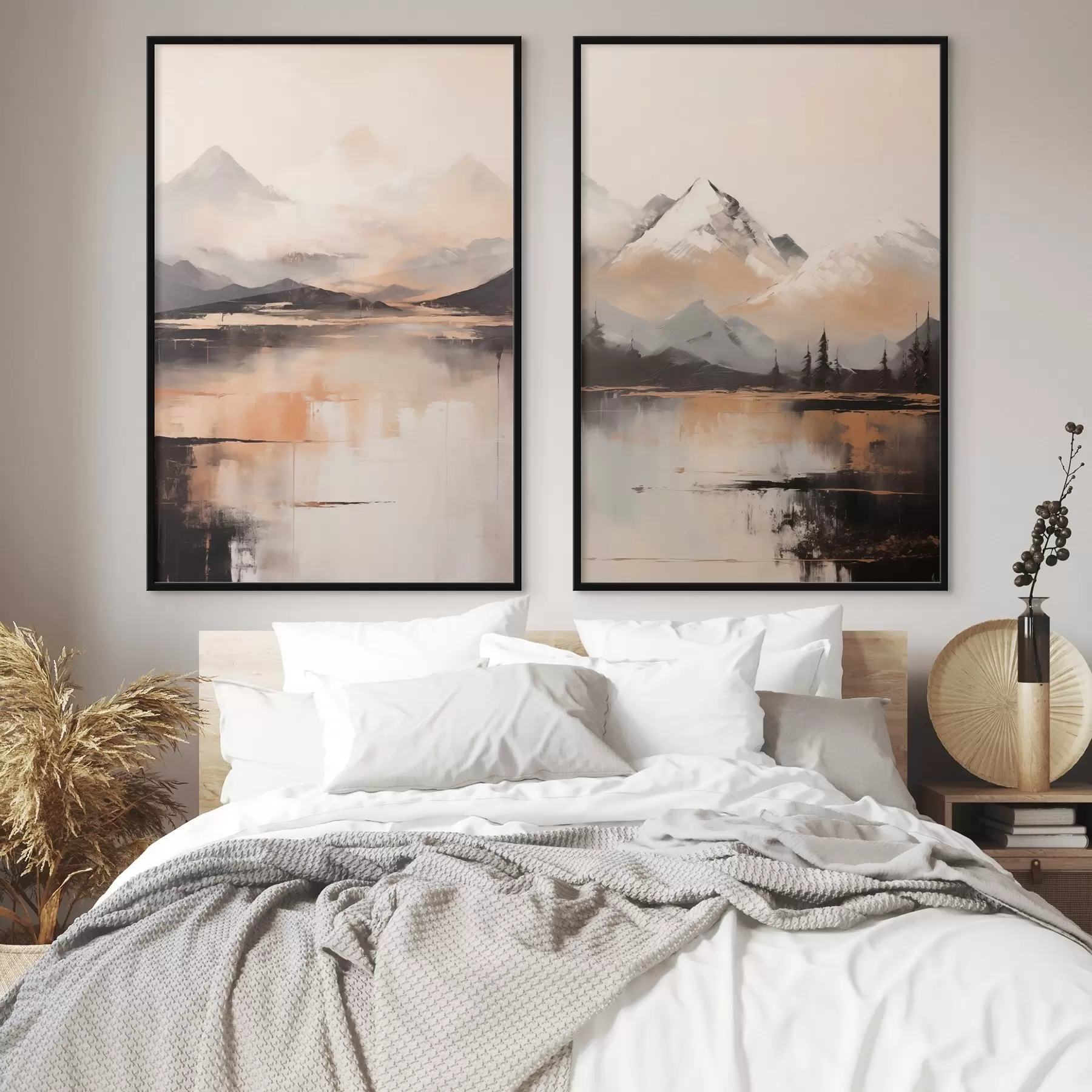 Fototapetes Ainavas teksturēta glezna, kas imitē kalnus un ezeru d00831