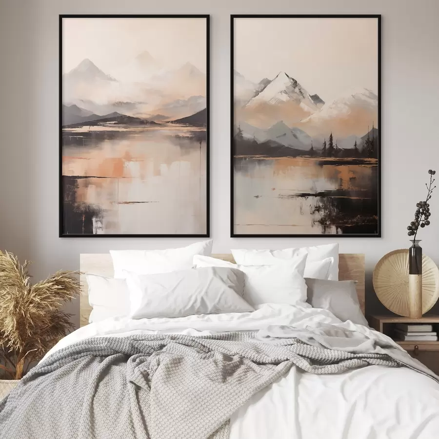 Fototapetes Ainavas teksturēta glezna, kas imitē kalnus un ezeru d00831