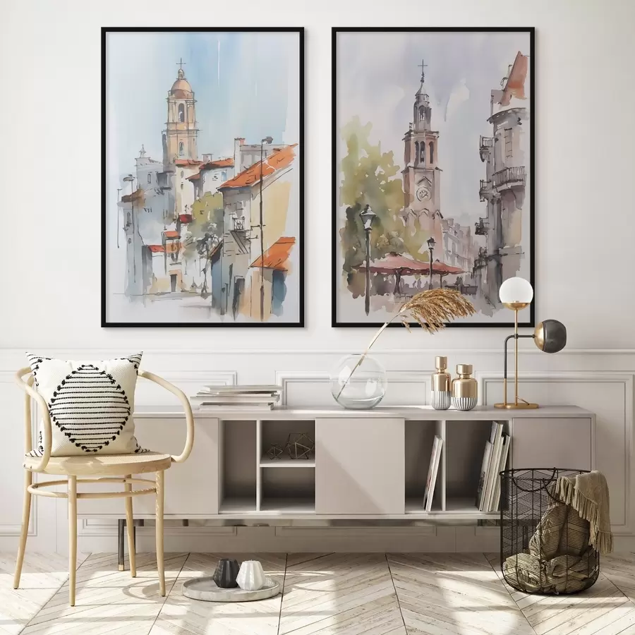 Fototapetes Pilsētas ainavas imitācija akvareļos d00832