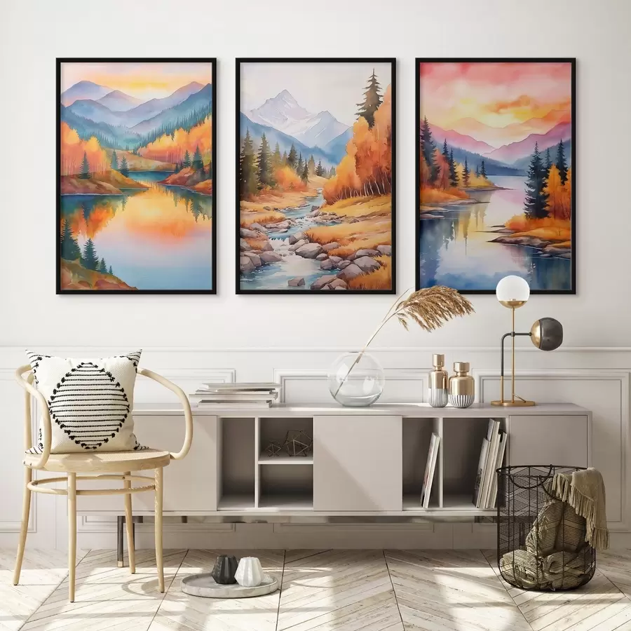 Fototapetes Rudens kalnu ainava siltos saulrieta toņos d00930