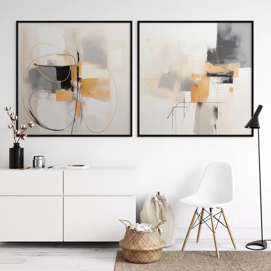 Fototapetes Abstrakta ģeometrija, okers, pelēks un melns d00899