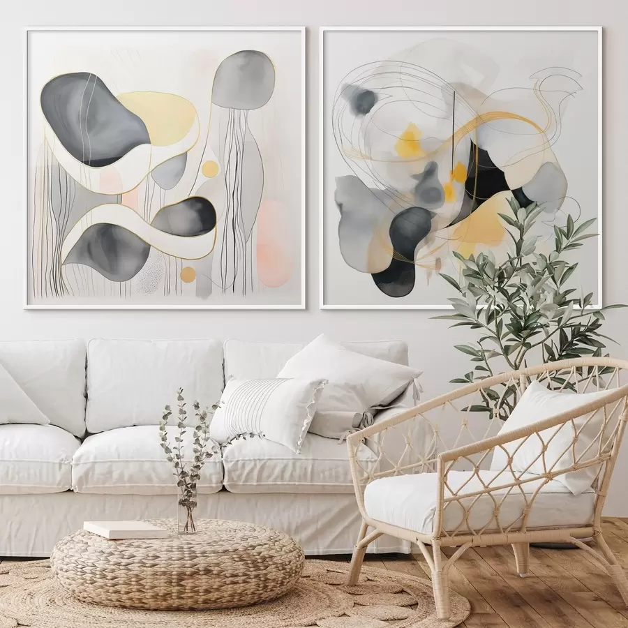 Fototapetes Monochroms un dzeltenais akcents abstrakcijas stilā d00905