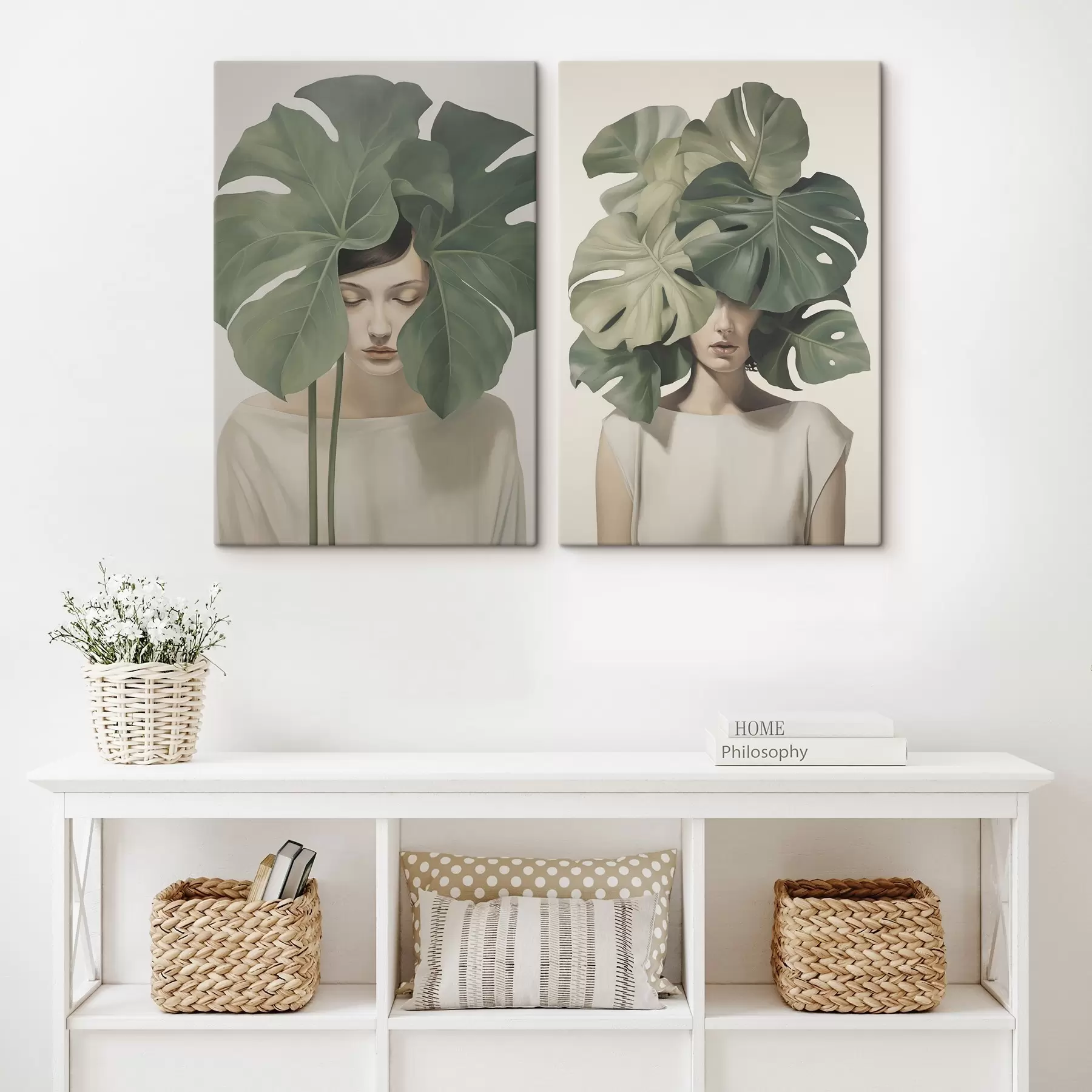 Glezna Meitene ar lapām m01185