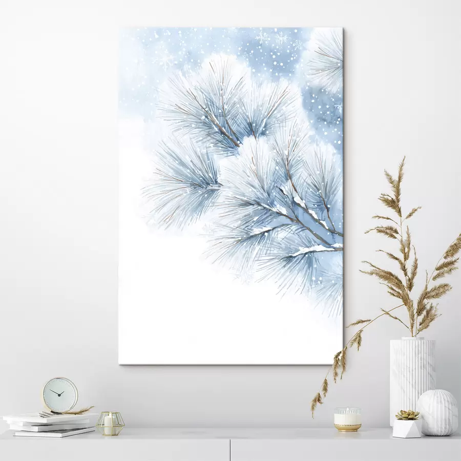 Glezna sniega klāta priežu zaru akvareļa stilā s47114