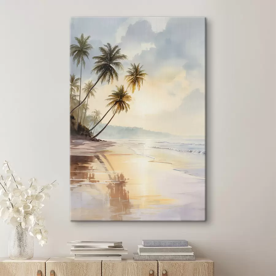 Glezna saulrieta pludmale uz salas akvareļa stilā s47136