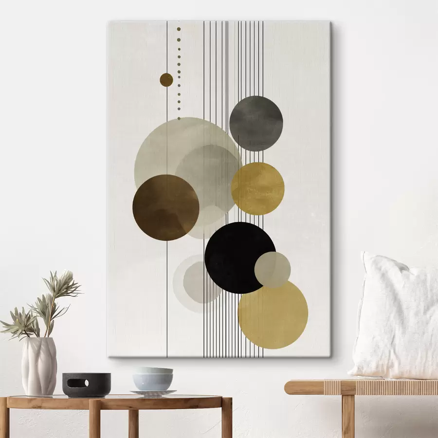 Glezna abstrakcija ar apļiem un līnijām siltās krāsās s47237