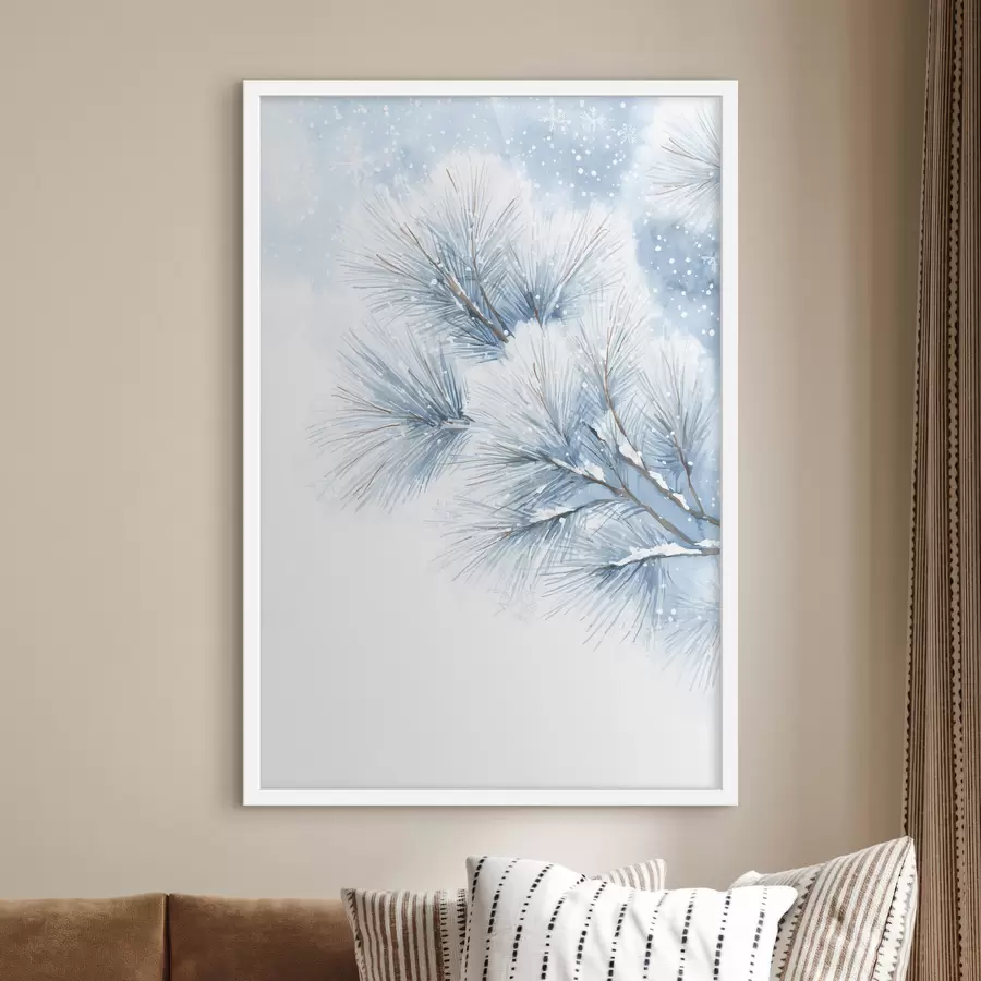 Fototapetes sniega klāta priežu zaru akvareļa stilā f47114