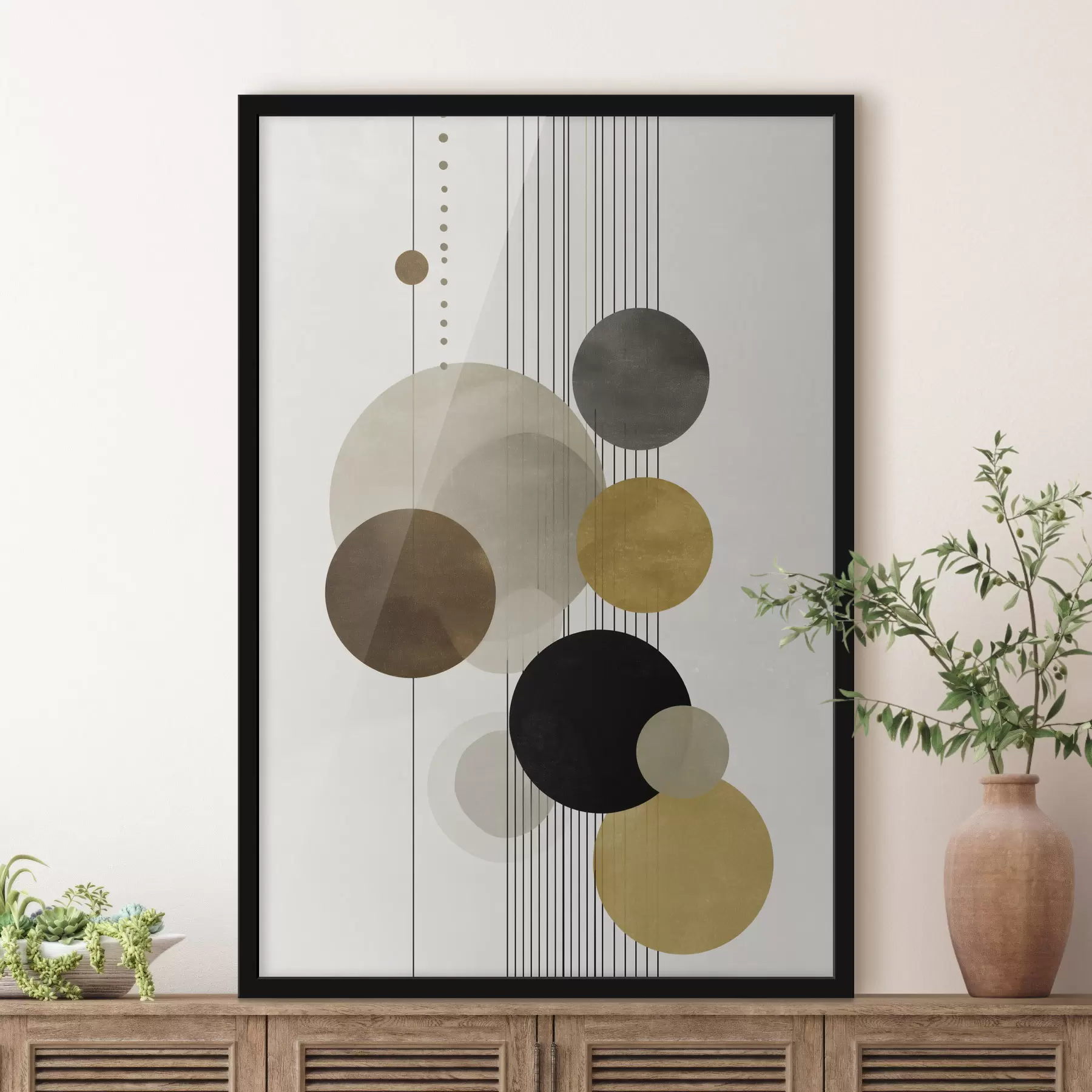 Fototapetes abstrakcija ar apļiem un līnijām siltās krāsās f47237