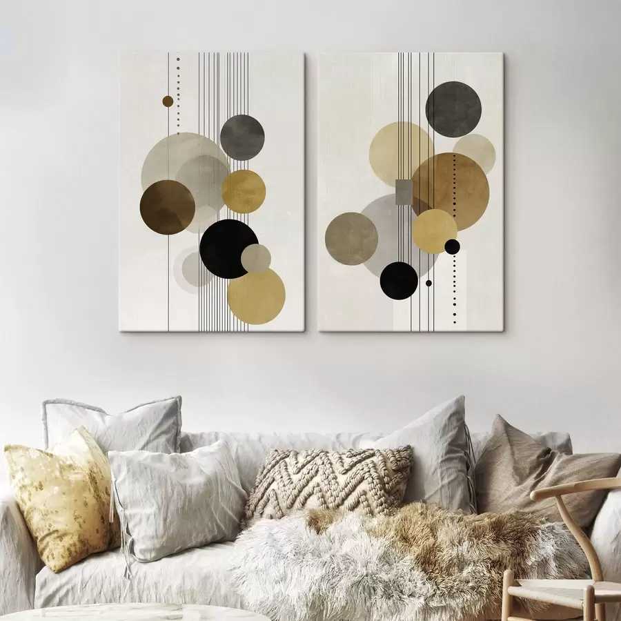 Glezna abstrakcija ar apļiem un līnijām siltās krāsās m01182