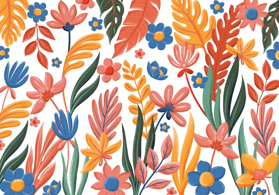 Fototapetes Spilgts raksts ar ziediem un lapām w05003