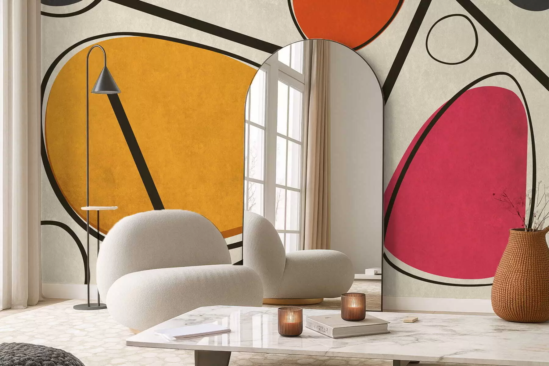 Fototapetes Abstraktas formas un līnijas ar izteiksmīgiem krāsu laukiem w05017