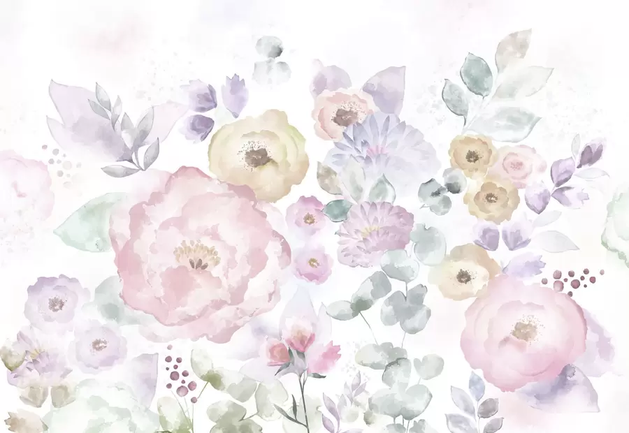 Fototapetes Maiga akvareļu kompozīcija ar ziediem un lapām w05093