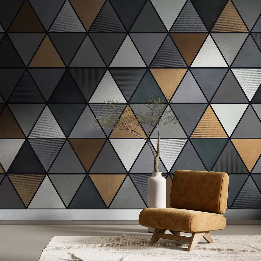 Fototapetes Trijstūra raksts ar pelēkiem un siltu toņu nokrāsām w05095v1