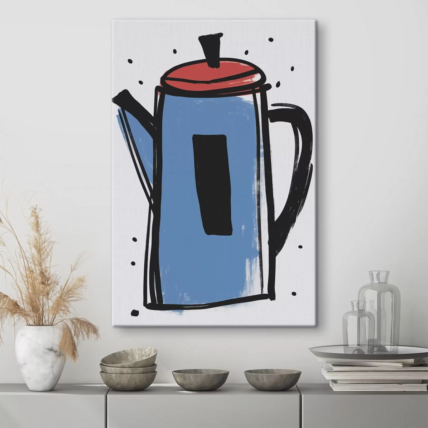 Glezna Kafijas kanna, kas imitē primitīvu zīmējumu s47496