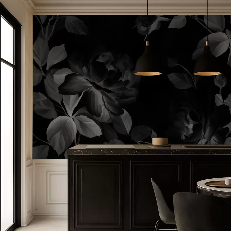 Fototapetes melnbaltas gleznainas rozes eļļas gleznas stilā  w04873v1