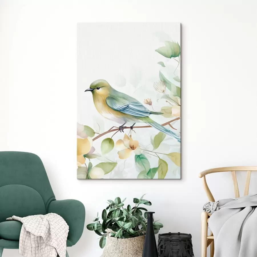 Glezna Zvirbulis uz zara, akvareļa imitācija s46892