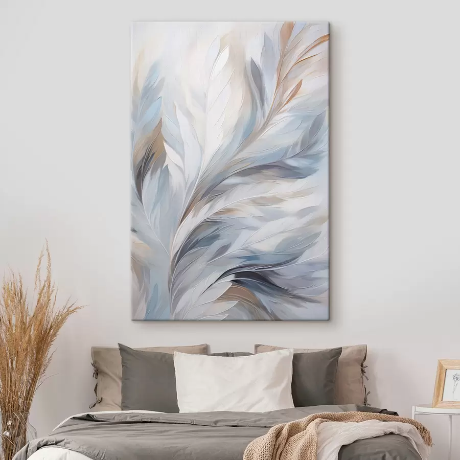 Glezna Delikātas gaiši zilas un brūnas spalvas ar maigu, ēterisku tekstūru uz balta fona s47416