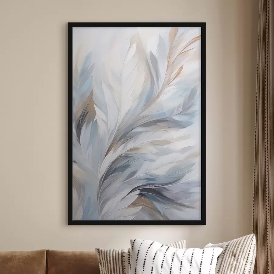 Fototapetes Delikātas gaiši zilas un brūnas spalvas ar maigu, ēterisku tekstūru uz balta fona f47416