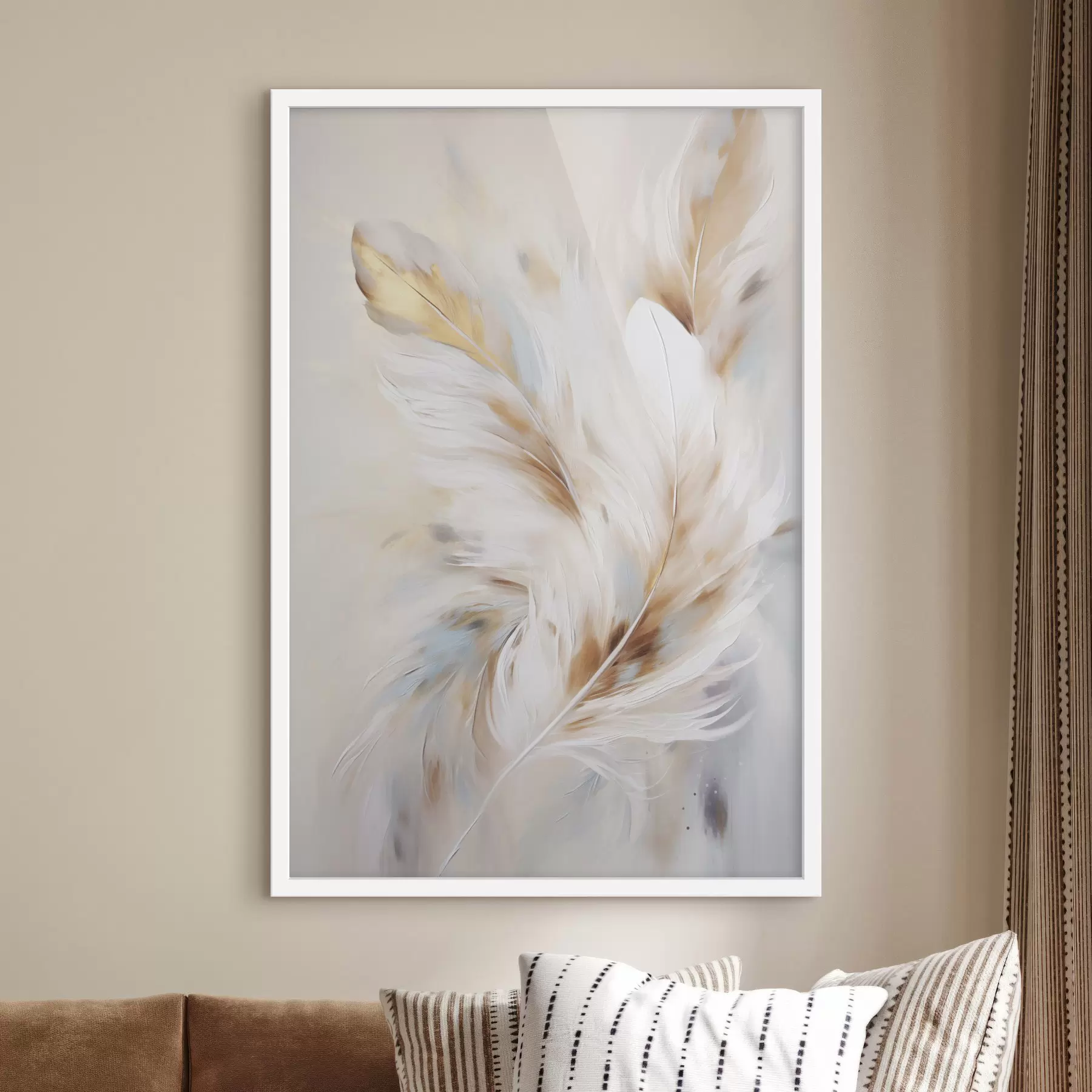 Fototapetes Lielas, mīkstas spalvas ar balto, dzelteno un brūno toņu maisījumu uz gaiša, abstraktā fona f47442