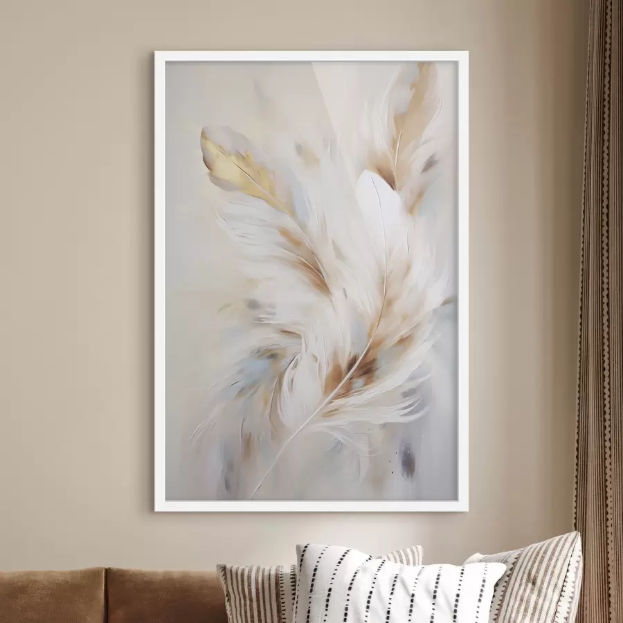 Fototapetes Lielas, mīkstas spalvas ar balto, dzelteno un brūno toņu maisījumu uz gaiša, abstraktā fona f47442