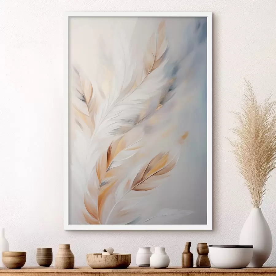 Fototapetes Lielas, mīkstas spalvas ar balto, dzelteno un brūno toņu maisījumu uz gaiša, abstraktā fona f47443