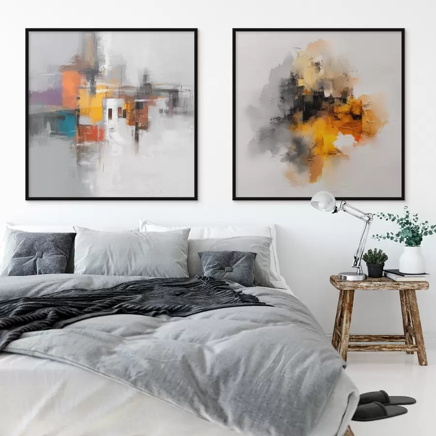 Fototapetes Izteiksmīga pilsēta: mākslas kompozīcija ar kontrastējošām krāsām d00566