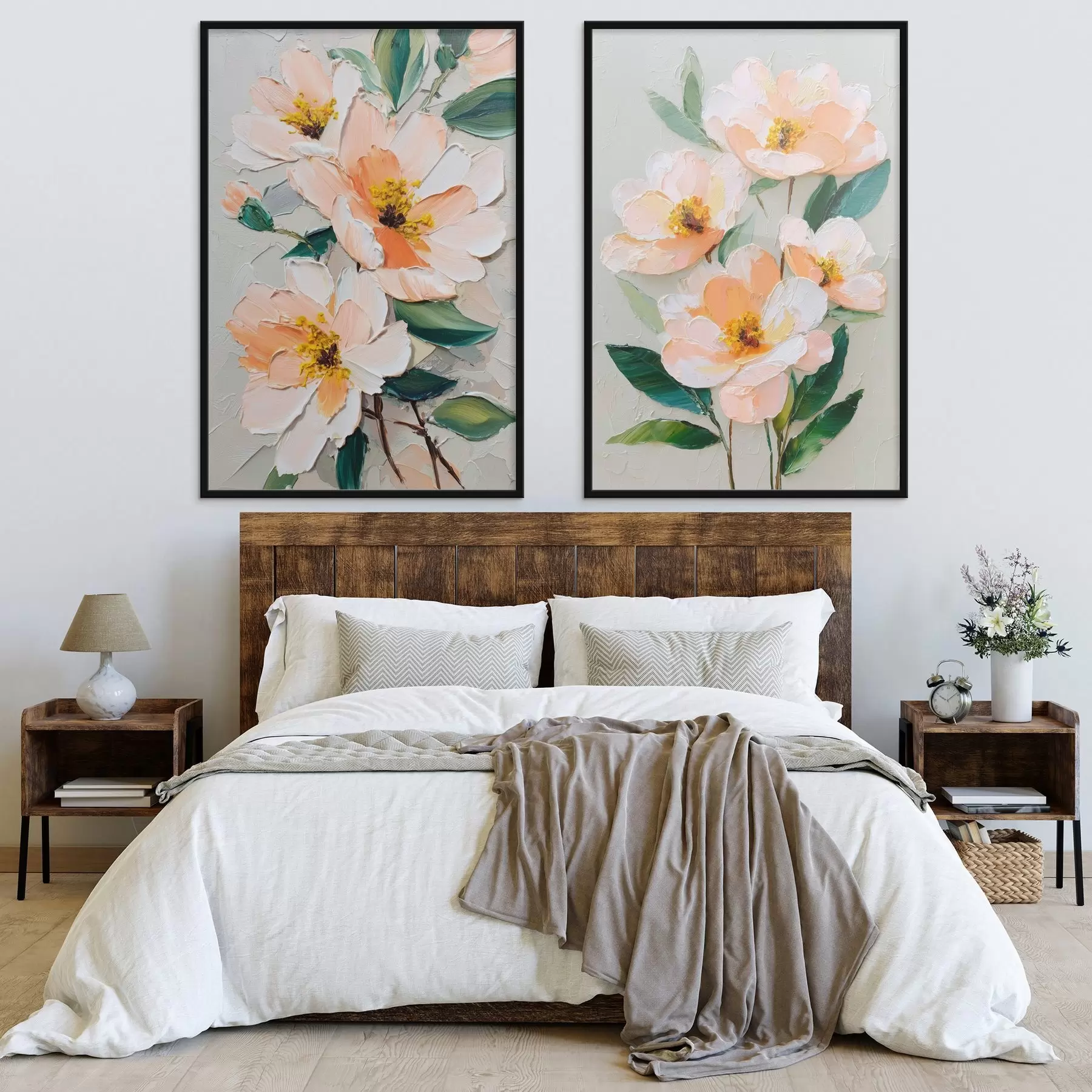 Fototapetes Impasta stila glezna, kurā apvienots liels pušķis un atsevišķi ziedi d00579