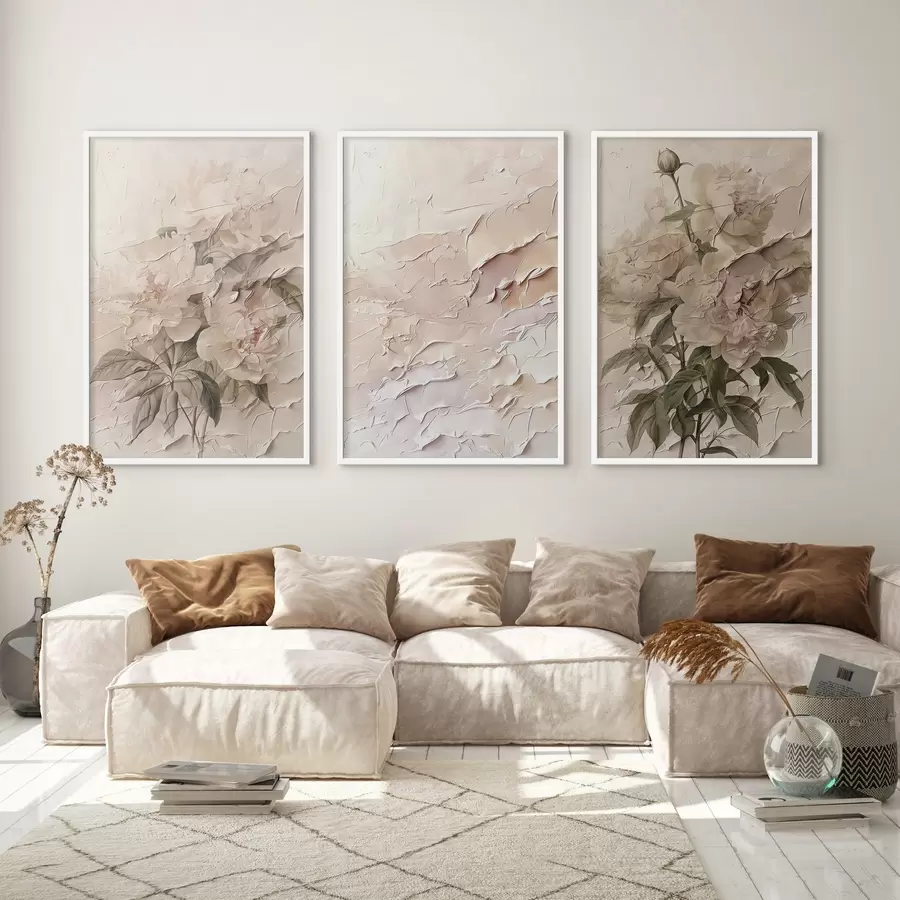 Fototapetes Peoniju pušķis un krāsas triepiena efekts d00616