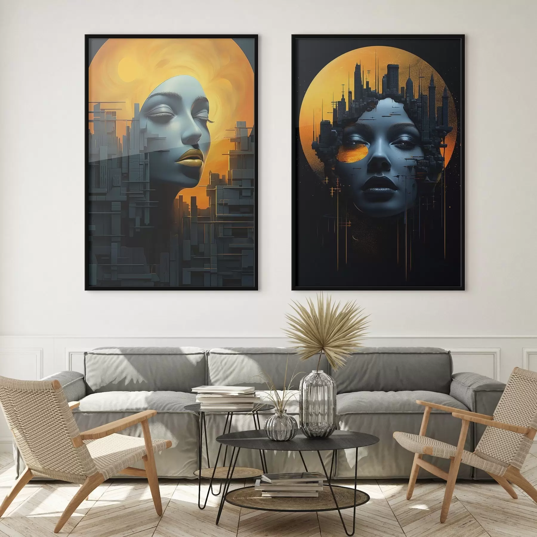 Fototapetes Meitenes portrets uz abstrakta pilsētas fona d00618