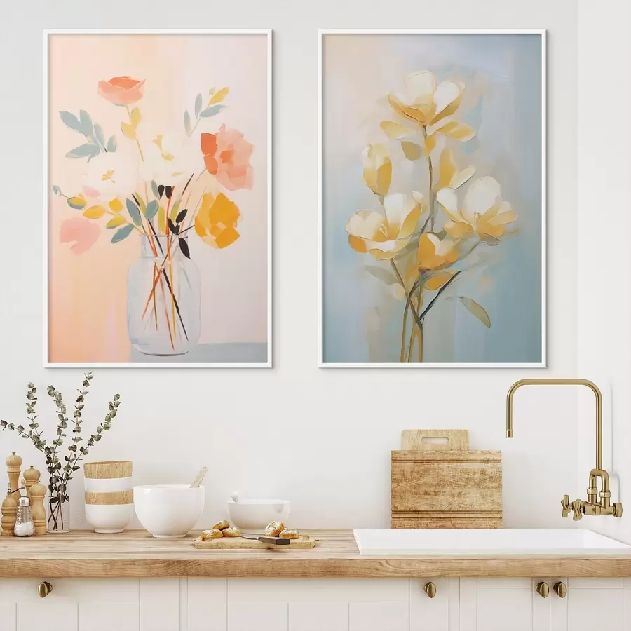 Fototapetes Ziedi vāzē: zīmējums eļļas glezniecības stilā d00636