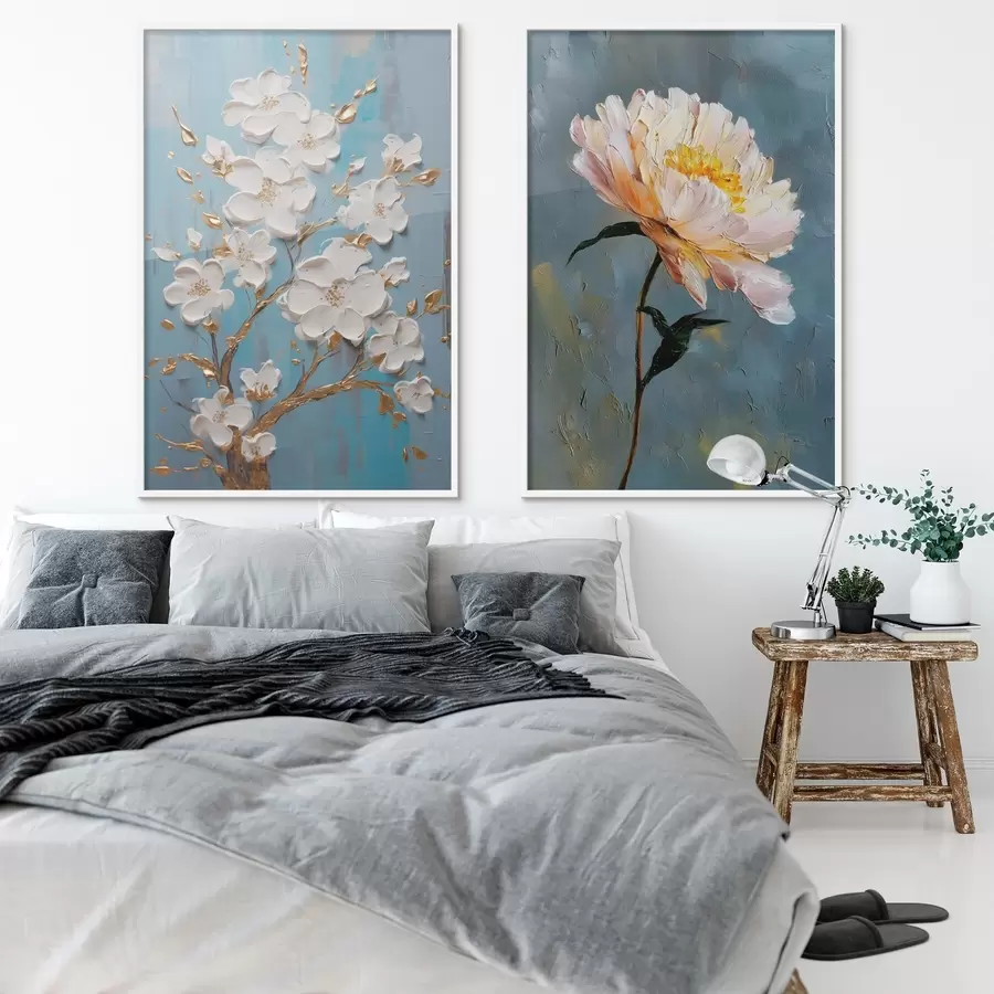 Fototapetes Ziedošs zars un peonija: reljefa kompozīcija d00637