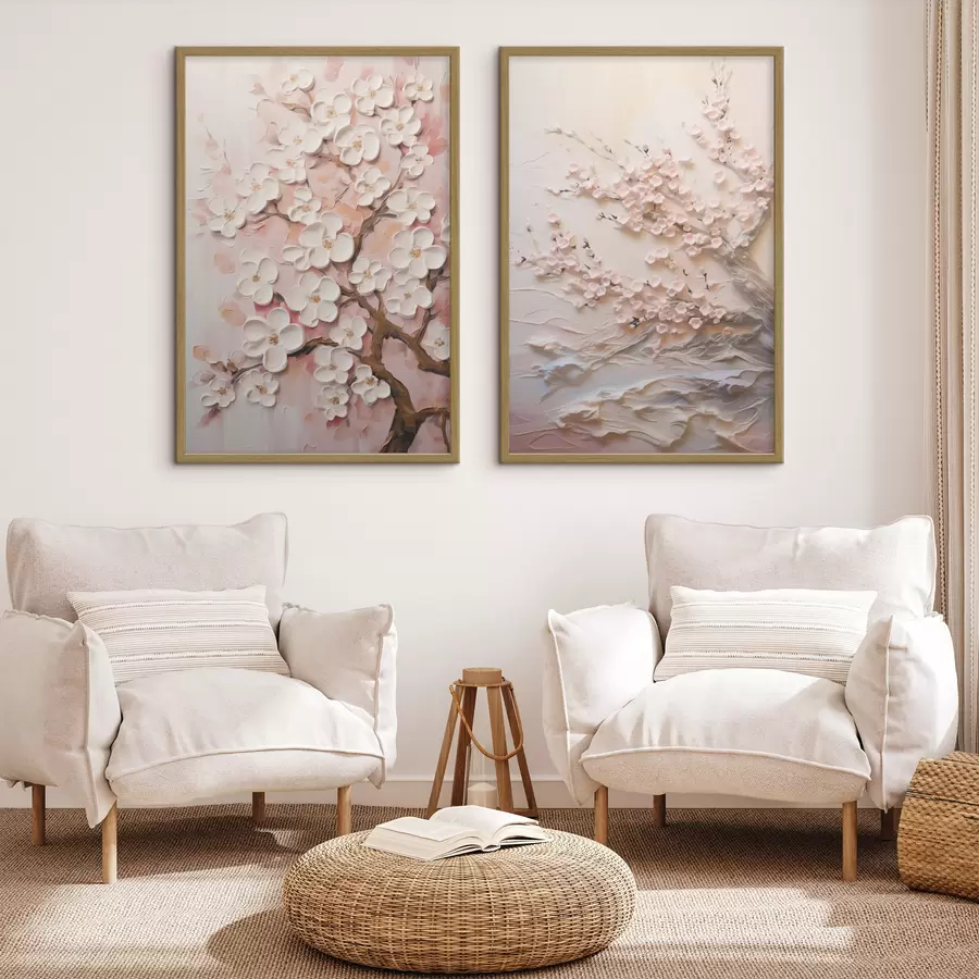 Fototapetes Ziedoša sakura: kompozīcija impasto stilā d00638