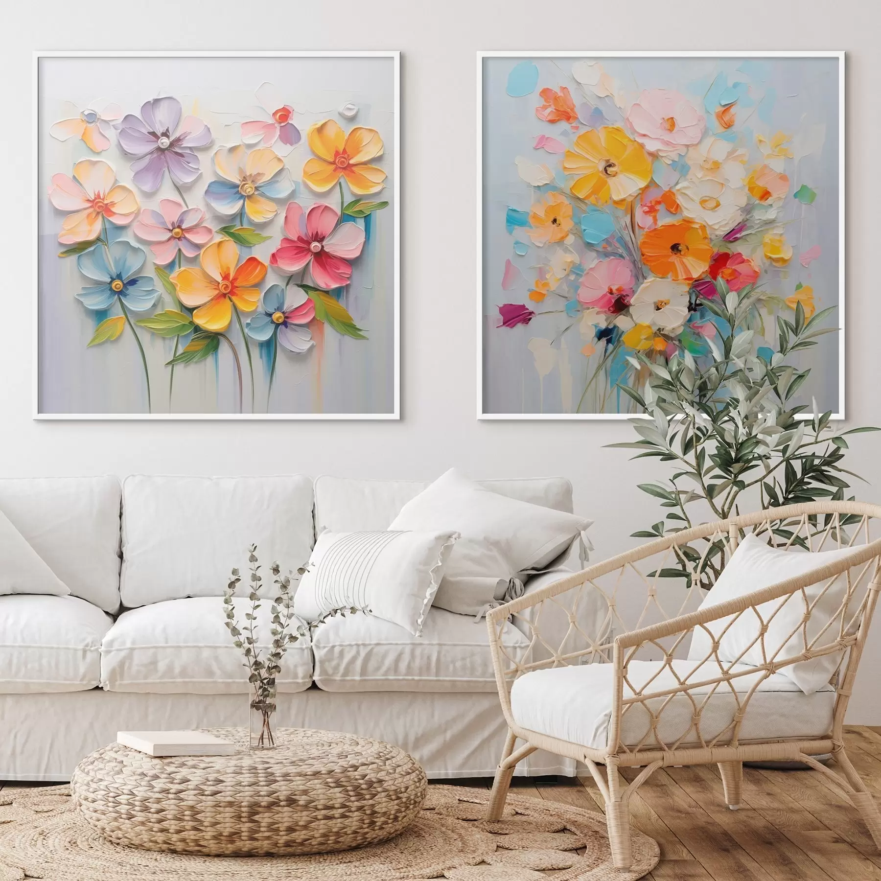 Fototapetes Abstraktas spilgtu ziedu kompozīcijas, kas veidotas impasto tehnikā d00662