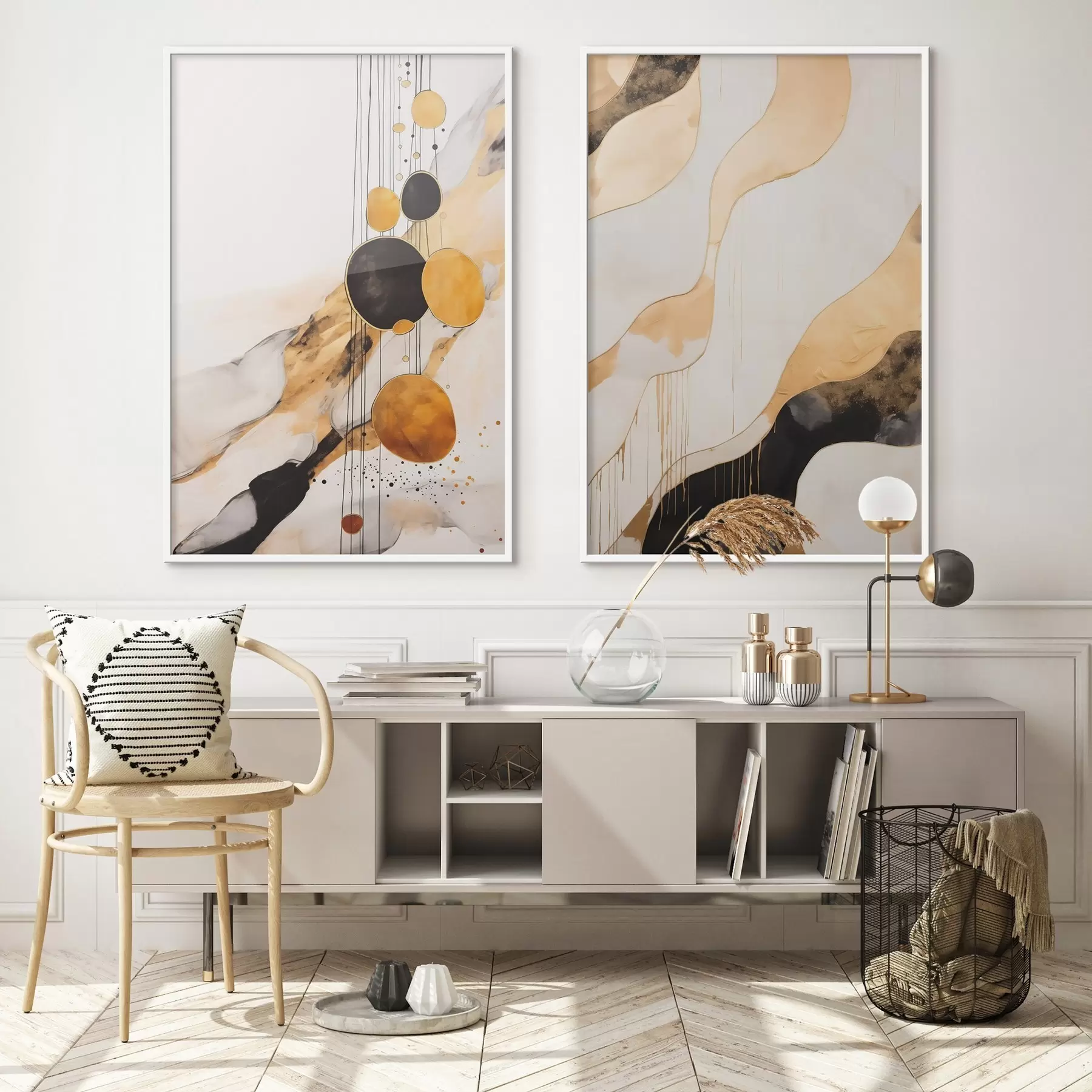 Fototapetes Abstrakta kompozīcija ar melniem un oranžiem apļiem d00684