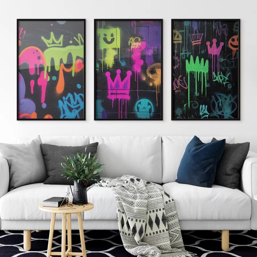 Fototapetes spilgti ielu grafiti uz tumša fona d00703