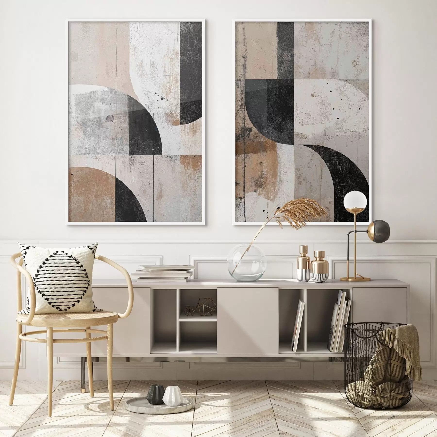 Fototapetes Ģeometriskas formas smilškrāsas un melnā toņos d00750