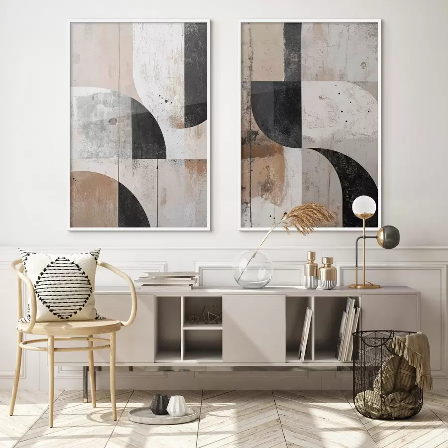 Fototapetes Ģeometriskas formas smilškrāsas un melnā toņos d00750