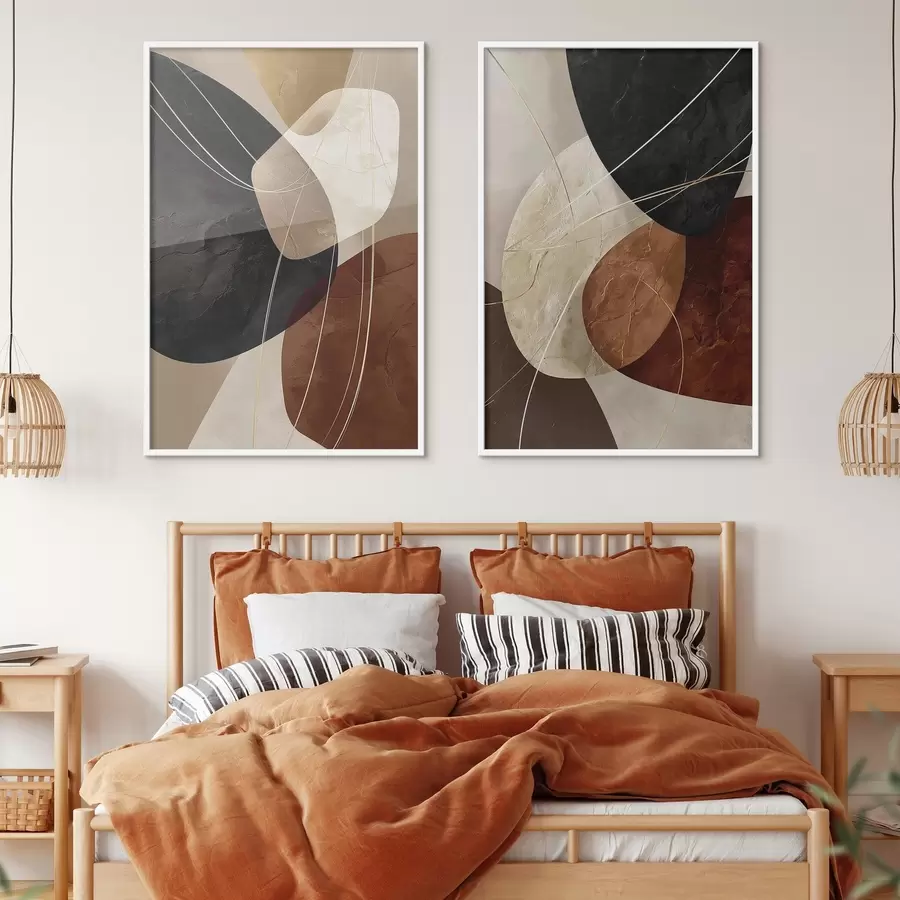 Fototapetes Ģeometriski ovāli siltā krāsu gamā ar dzeltenām līnijām d00763