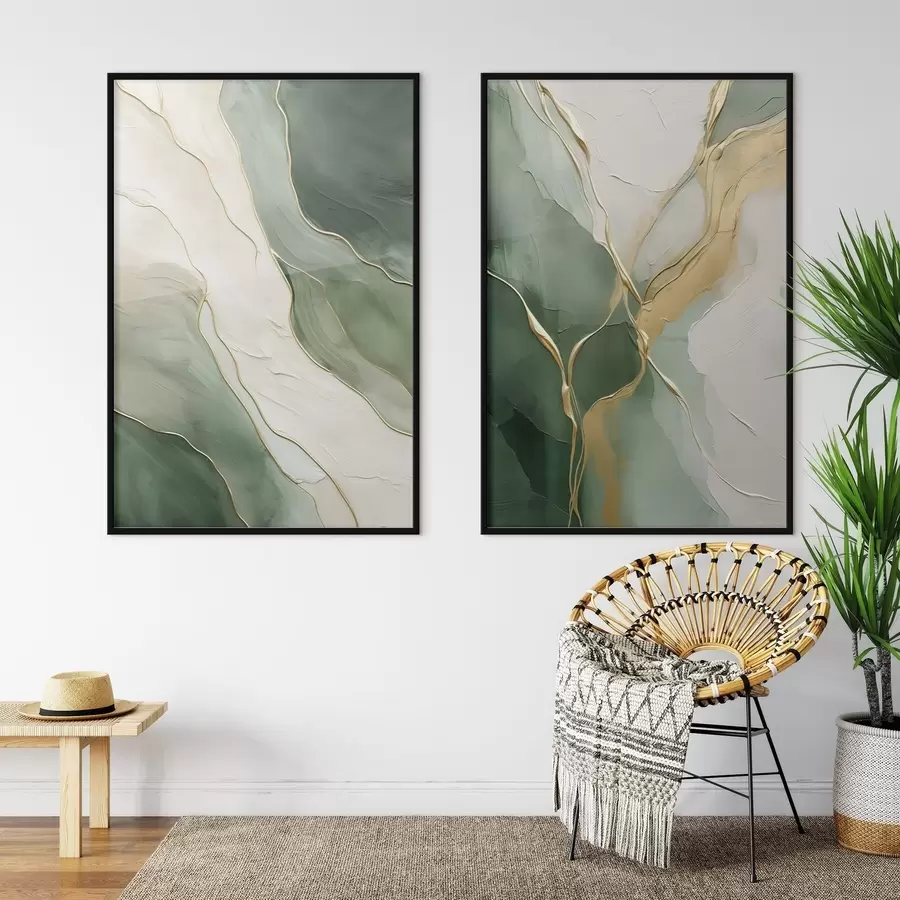 Fototapetes Smaragda viļņi ar dzeltenām straumītēm d00764