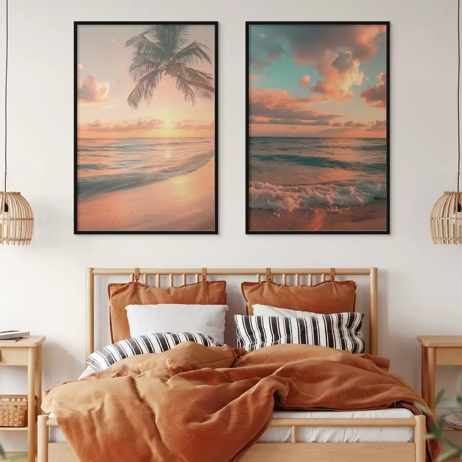 Fototapetes Saulriets jūras krastā ar skatu uz viļņiem d00787