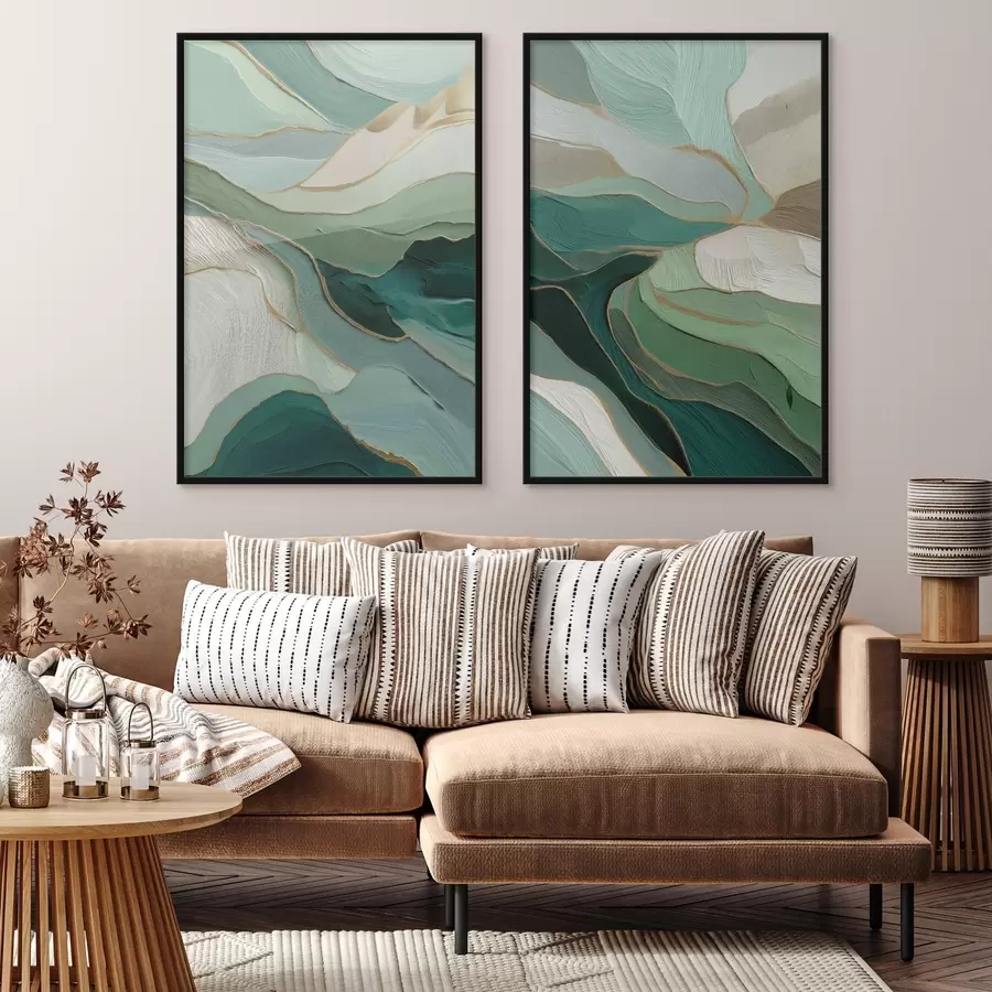 Fototapetes Smaragda slāņveida abstrakcija ar dzeltenu kontūru d00766