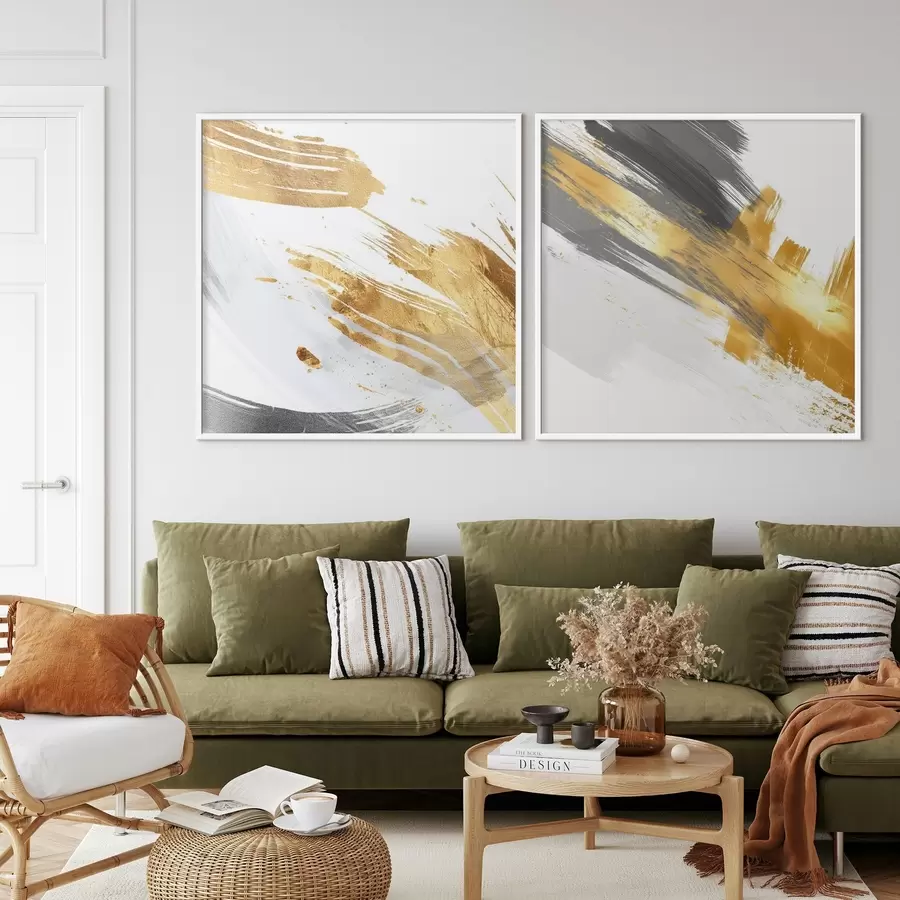 Fototapetes Dinamisks abstrakts attēls ar dzelteniem un pelēkiem triepieniem d00748